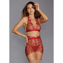 Ensemble de trois pièces broderie florale délicate - M - Rouge