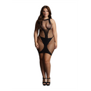Robe Mini à Col Haut en Résille Contrastante - Grande Taille