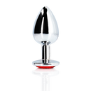 Plug anal en gemme ronde - Grand - Argent/Rouge rubis