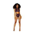 Ensemble de 3 pièces en dentelle et mesh pour femmes - XL - Aubergine