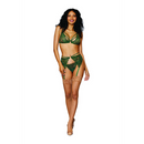 Ensemble de 3 pièces en dentelle cordée métallique pour femmes - Taille unique - Vert