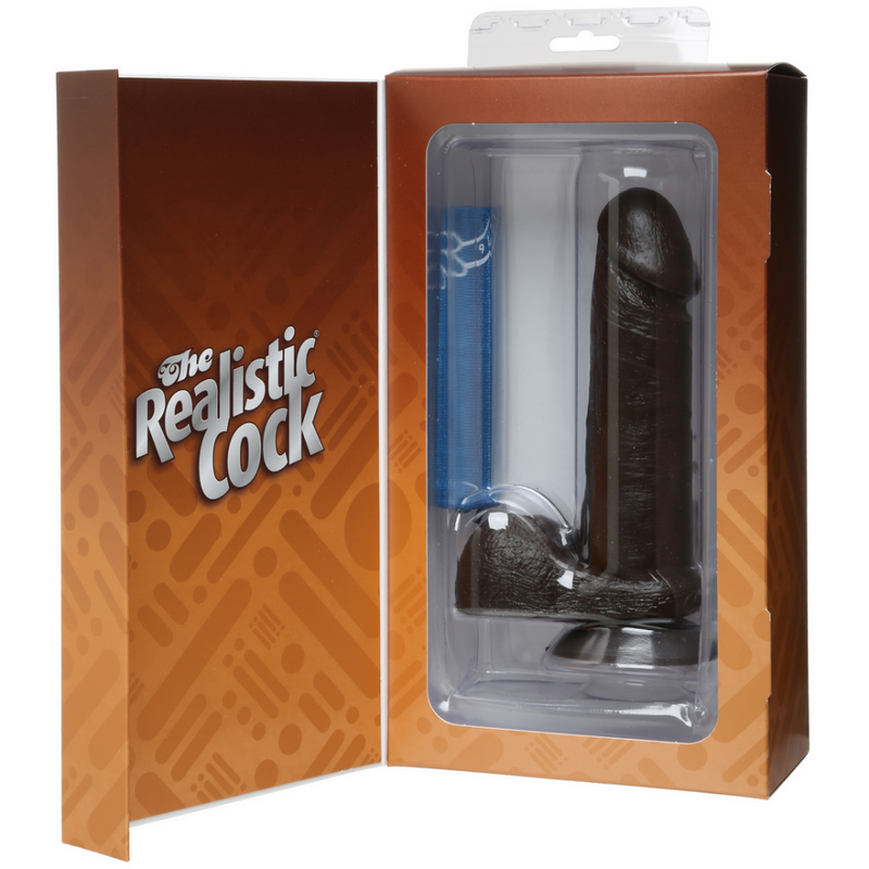 Pénis réaliste avec testicules - Ventouse Vac-U-Lock amovible - 6 / 16 cm - Chocolat