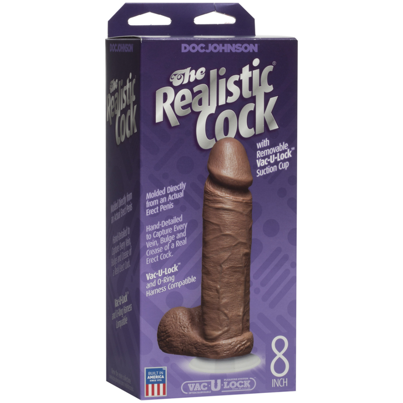 Cock réaliste avec boules - Ventouse Vac-U-Lock amovible - 8 / 20 cm - Caramel