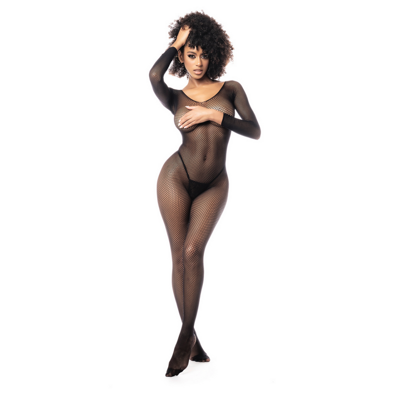 Body de red de manga larga - Talla única - Negro