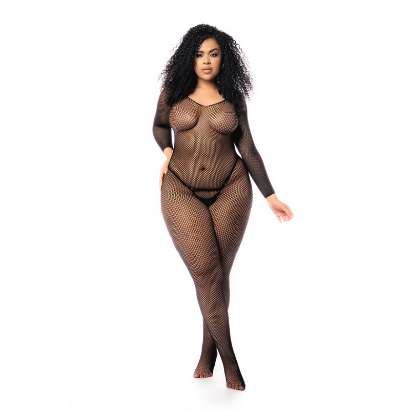 Malla de cuerpo de manga larga - Talla reina - Negra