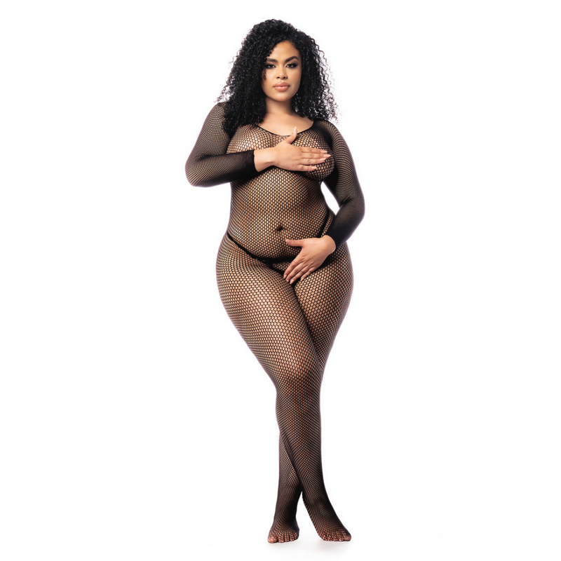 Malla de cuerpo de manga larga - Talla reina - Negra