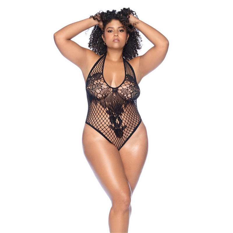 Body de red floral - Talla reina - Negro