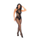 Haut à nouer et bodystocking floral sans entrejambe - Taille unique - Noir