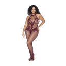 Haut et Bodystocking Floral Sans Entrejambe - Taille Reine - Cerise