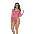 Body en résille à manches longues - Taille unique - Rose
