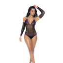 Ensemble Bodysuit en résille et dentelle - Taille unique - Noir/Violet