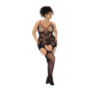 Bodystocking en résille serpent - Taille reine - Noir/Rouge