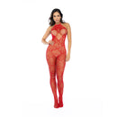 Bodystocking en résille en forme de cœur avec détails en strass - Taille unique - Rouge