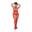 Bodystocking en résille en forme de cœur avec détails en strass - Taille reine - Rouge