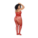 Bodystocking en résille en forme de cœur avec détails en strass - Taille reine - Rouge