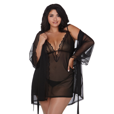 Stretch Mesh Chemise and Robe Set - 2X