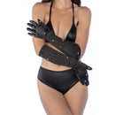 Gants d'opéra en satin avec strass - Taille unique - Noir/Strass