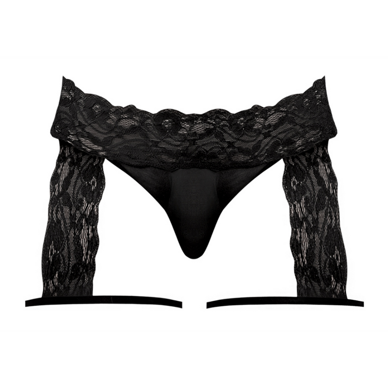 G-string jarretelles court - S/M - Noir