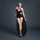 Take Me - Bodysuit en vinyle et mesh au look latex avec jupe coquette - M - Noir