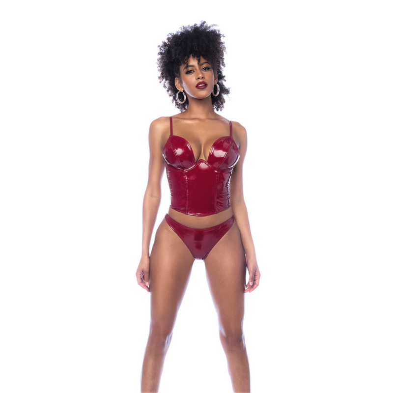 Conjunto de Bustier de Dos Piezas - L - Rojo Vino Brillante