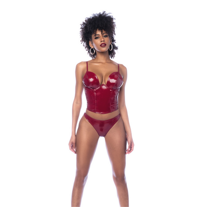 Conjunto de Bustier de Dos Piezas - M - Rojo Vino Brillante