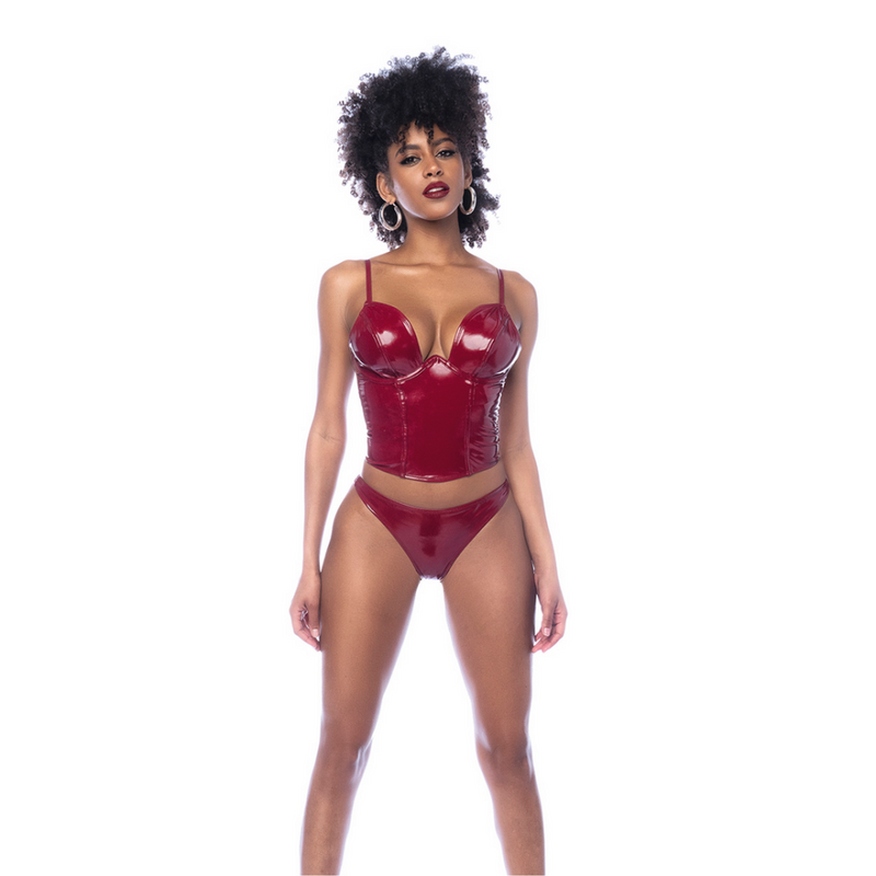 Conjunto de Bustier de Dos Piezas - XL - Rojo Vino Brillante