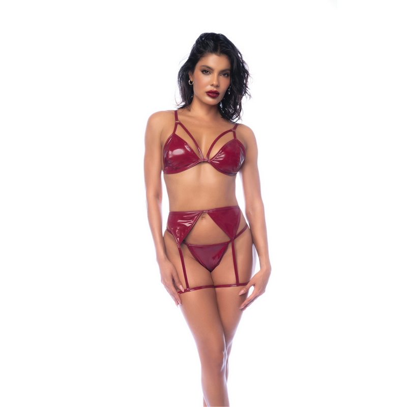 Conjunto de sujetador de tres piezas - L - Rojo vino brillante