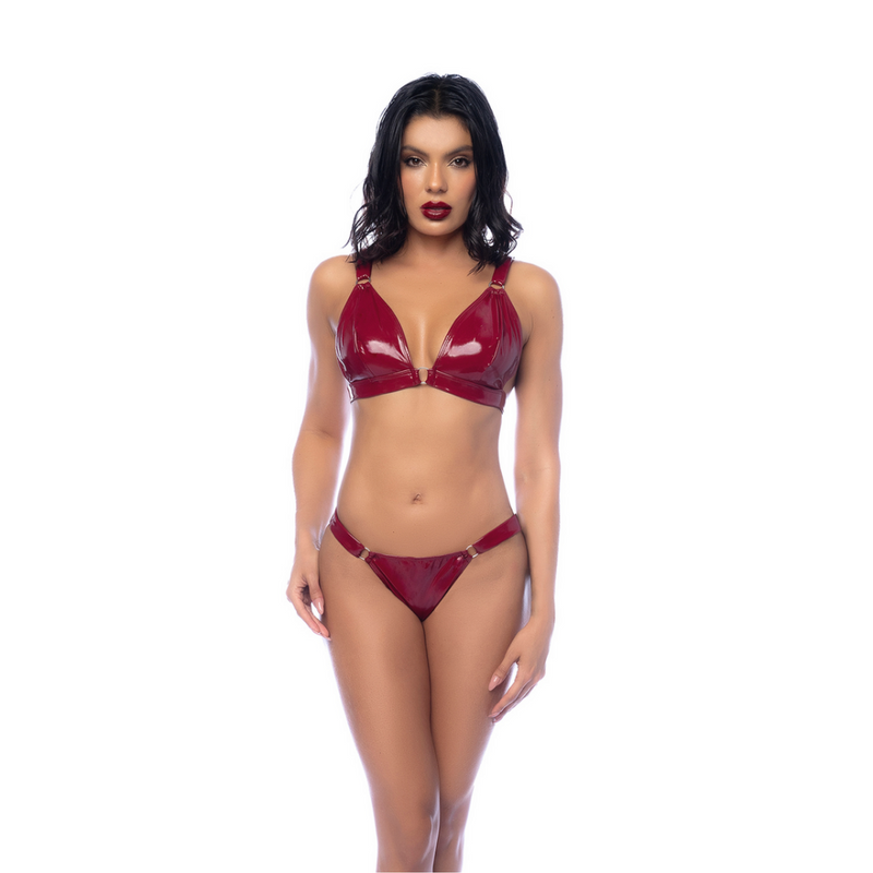 Conjunto de Sujetador de Dos Piezas - XL - Rojo Vino Brillante