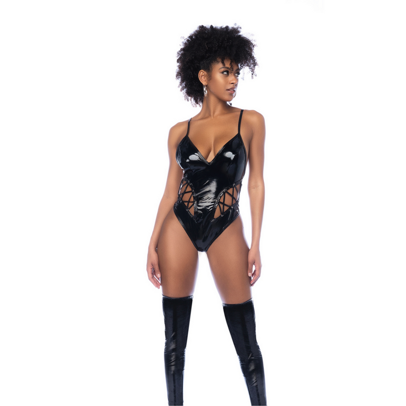 Body con cordones con escote bajo - L - Negro brillante