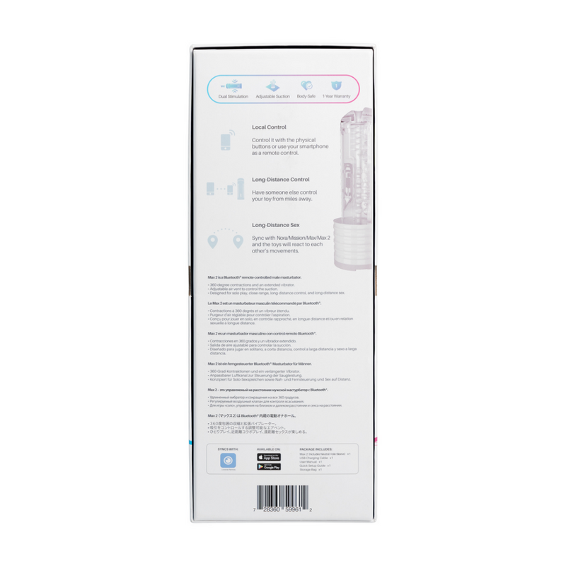 Max 2 - Masturbateur masculin contrôlé par application Bluetooth - Blanc