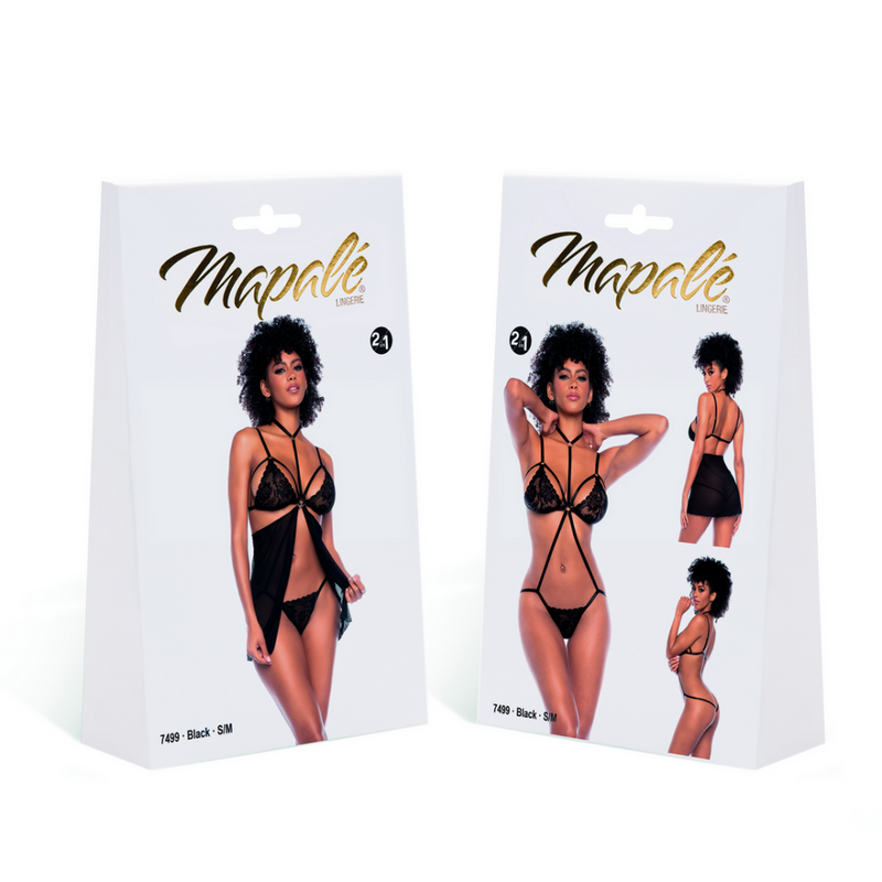 Nuisette et teddy deux en un - S/M - Noir