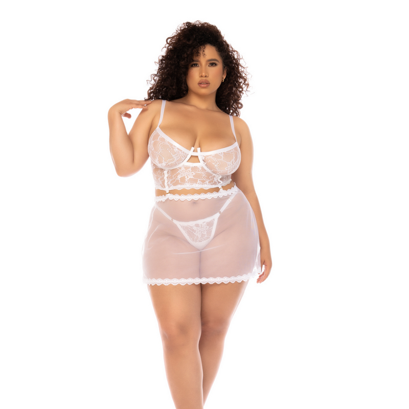 Ensemble Deux-en-Un Babydoll et Deux Pièces - L/XL - Blanc