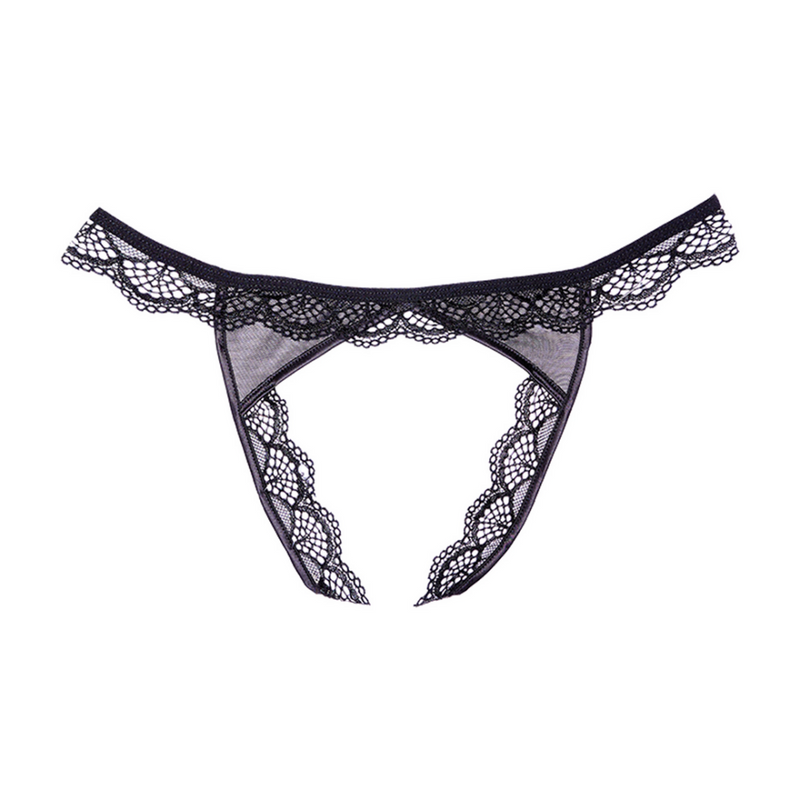 Culotte en Dentelle et Maille Ouverte - Taille Unique - Noir