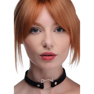 Kinky Kitty Ring Slim Choker - PU Leather - Black