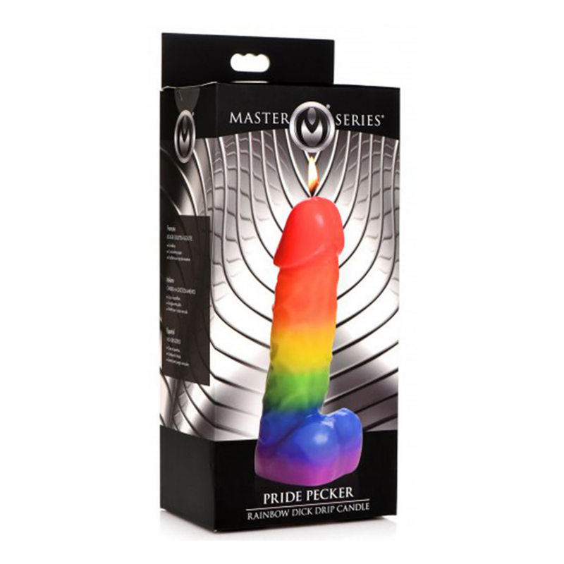 Pride Pecker - Bougie en forme de pénis avec gouttes arc-en-ciel