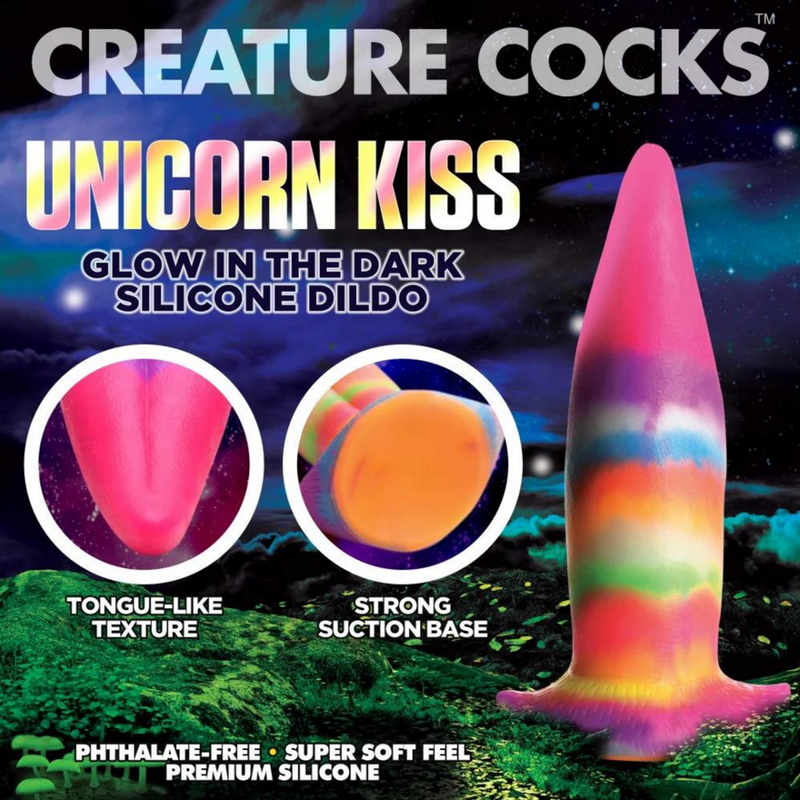 Unicorn Tongue - Glow in the Dark - Silicone Dildo - Rainbow