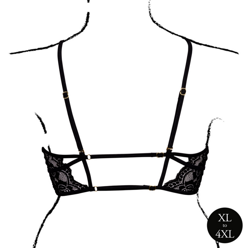 Soutien-gorge triangle à bonnets ouverts avec dentelle et curseurs réglables - Noir