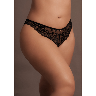 Zoé - Elastic Lace Brief with Back Lacing and Golden Details - Plus Size