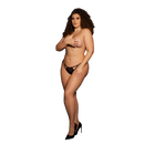 Julie - Elastic Mesh Thong with Open Crotch , Adjustable Sliders and Golden Details - Plus Size