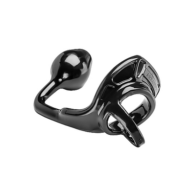 Armor Tug Lock - Cockring avec sangle pour testicules et plug anal - Moyen