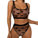 Ensemble en dentelle transparente en deux pièces - S/M - Noir