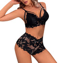 Ensemble deux pièces taille haute en dentelle - S/M - Noir