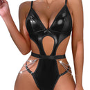 Body en simili cuir découpé séduisant avec chaînes - S/M - Noir