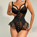 Body en dentelle à volants avec fermeture à crochets - L/XL - Noir