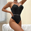 Body à dos croisé avec chaînes - L/XL - Noir