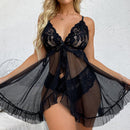 Babydoll en dentelle et en mesh avec string - S/M - Noir