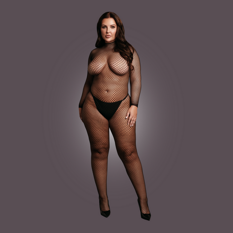 Bodystocking en résille - Ouvert / Col roulé - OSX - Noir