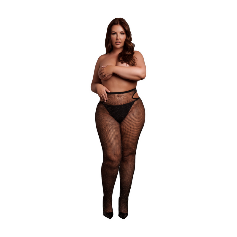 Collants Découpés Brillants - Grande Taille - Noir/Glitter Doré