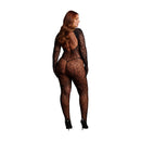 Roxy - Leopard Open Knit Cat Suit - Queen Size - Black