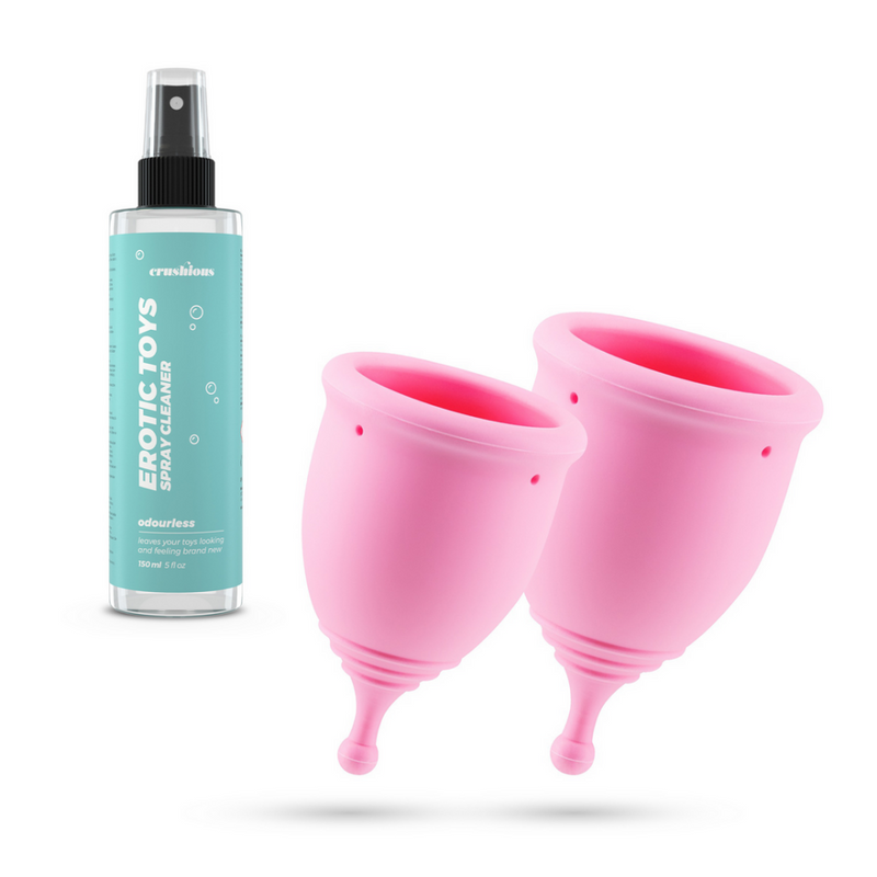 Minerva - Coupes menstruelles avec pochette et nettoyeur de jouets - S et L - Rose